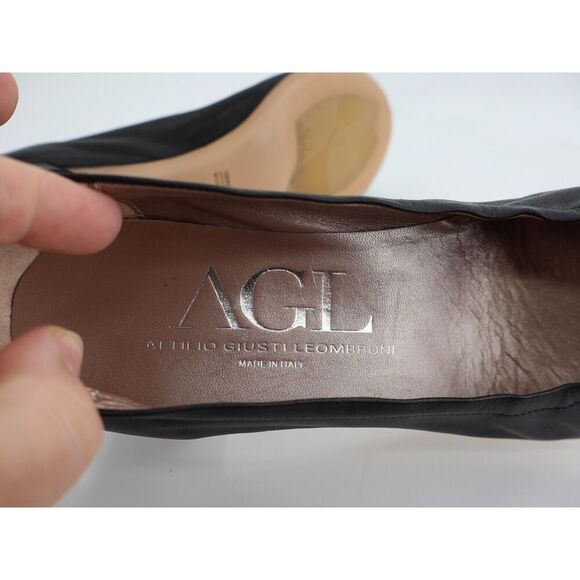 AGL Studded Leather Pump Block Heel Pointed Toe Size 42 12 Slip On Shoes Career - Picture 12 of 13